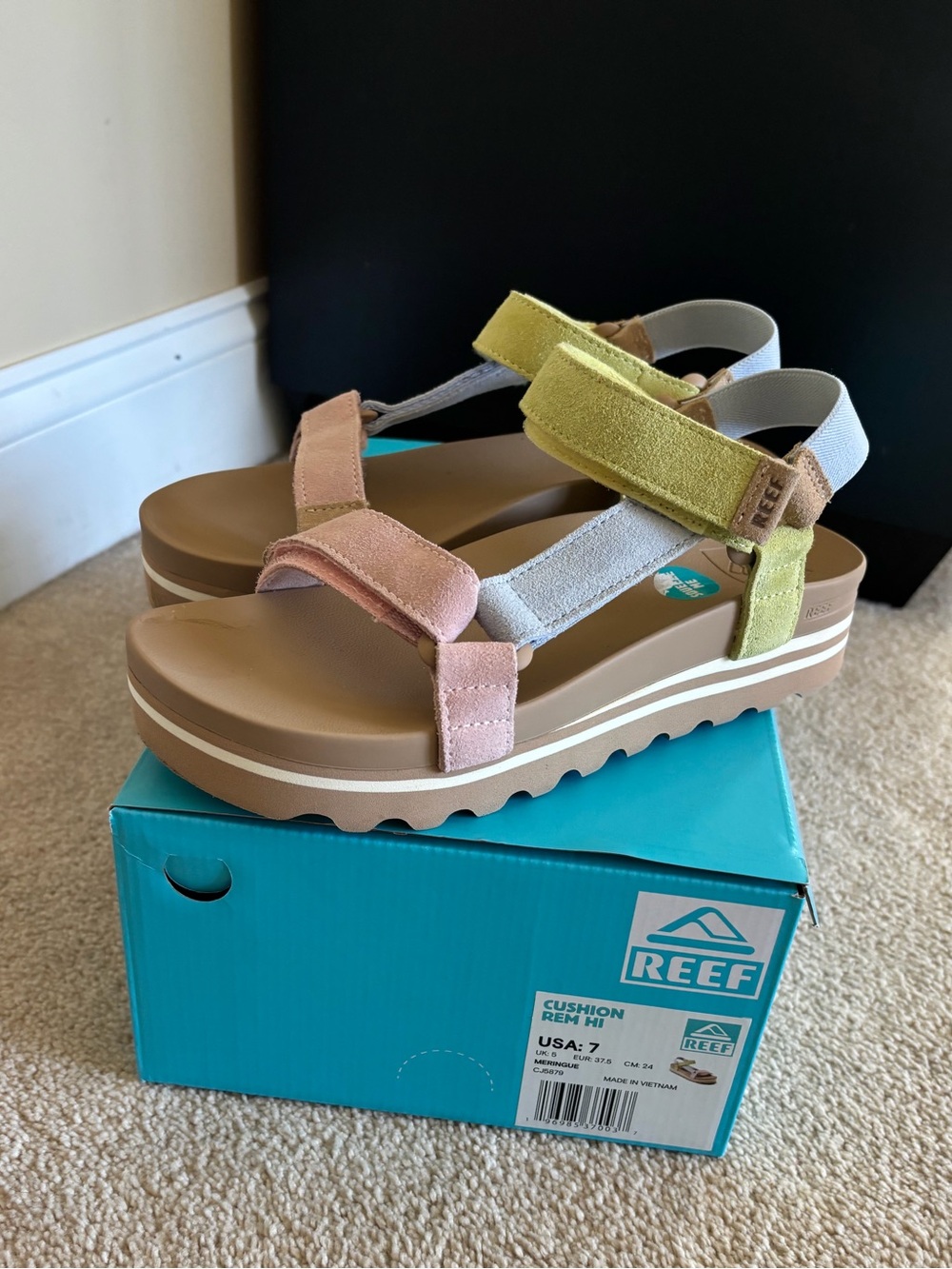 Reef Pastel Strappy Platform Sandals in Pink, Yellow, Cream
